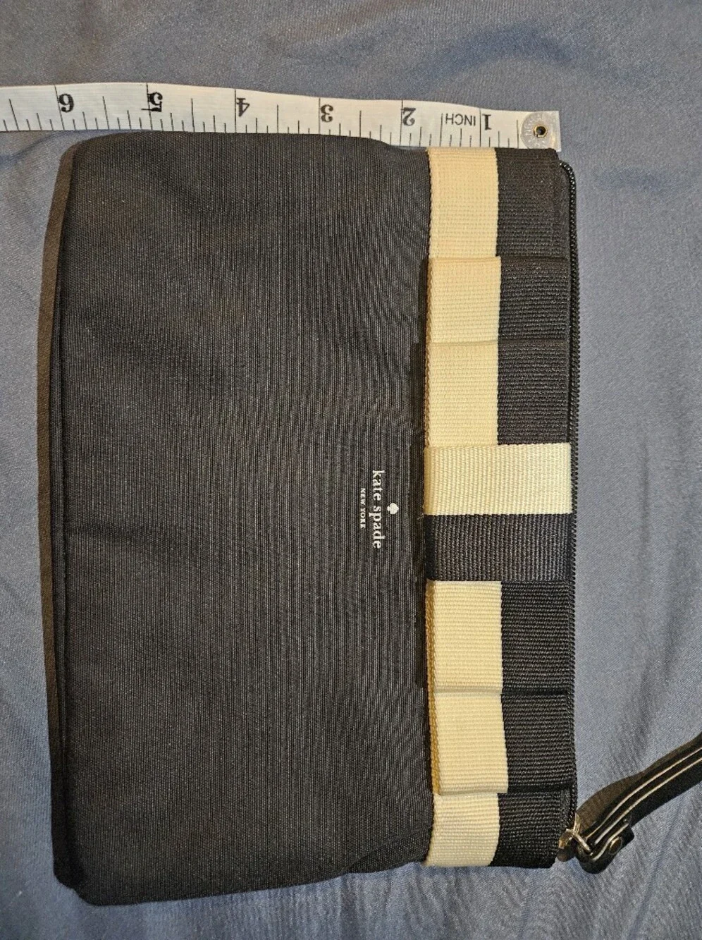 Kate Spade Black & Cream Bow Canvas Wristlet